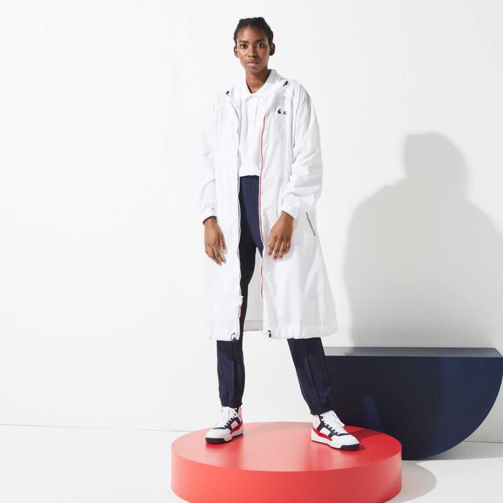 Lacoste SPORT French Sporting Spirit Edition Foldable Raincoat White / Navy Blue / Red | DYHE-73461