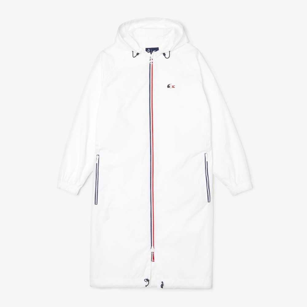 Lacoste SPORT French Sporting Spirit Edition Foldable Raincoat White / Navy Blue / Red | DYHE-73461
