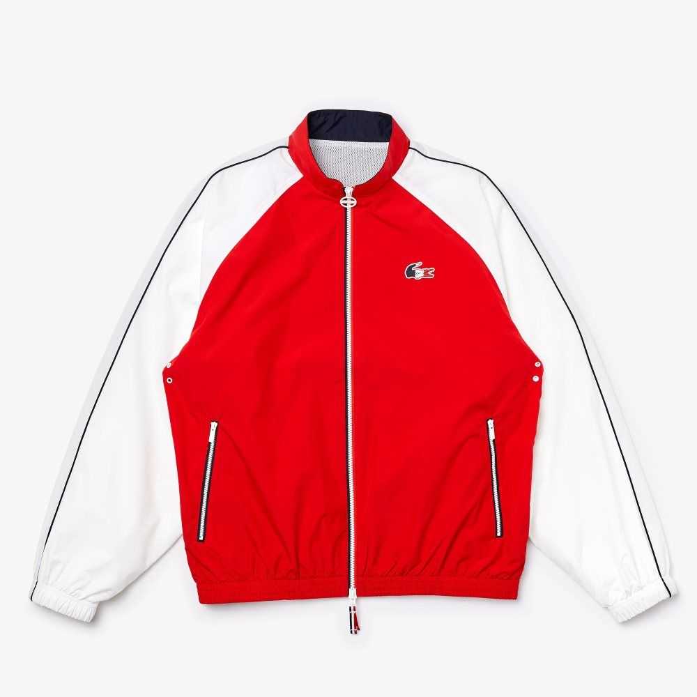 Lacoste SPORT French Sporting Spirit Edition Water-Resistant Zip Jacket Red / White / Navy Blue | PWLM-46092