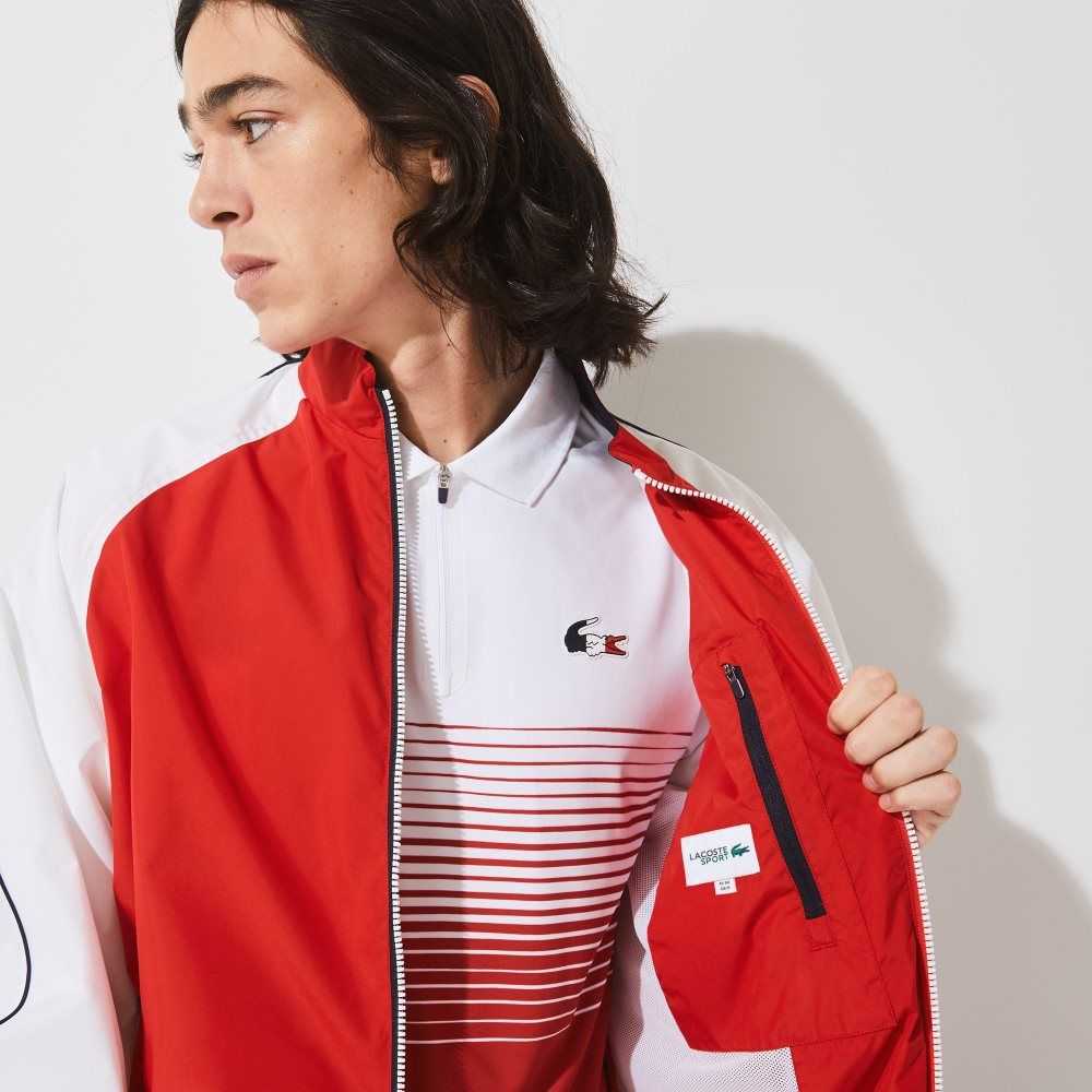 Lacoste SPORT French Sporting Spirit Edition Water-Resistant Zip Jacket Red / White / Navy Blue | PWLM-46092