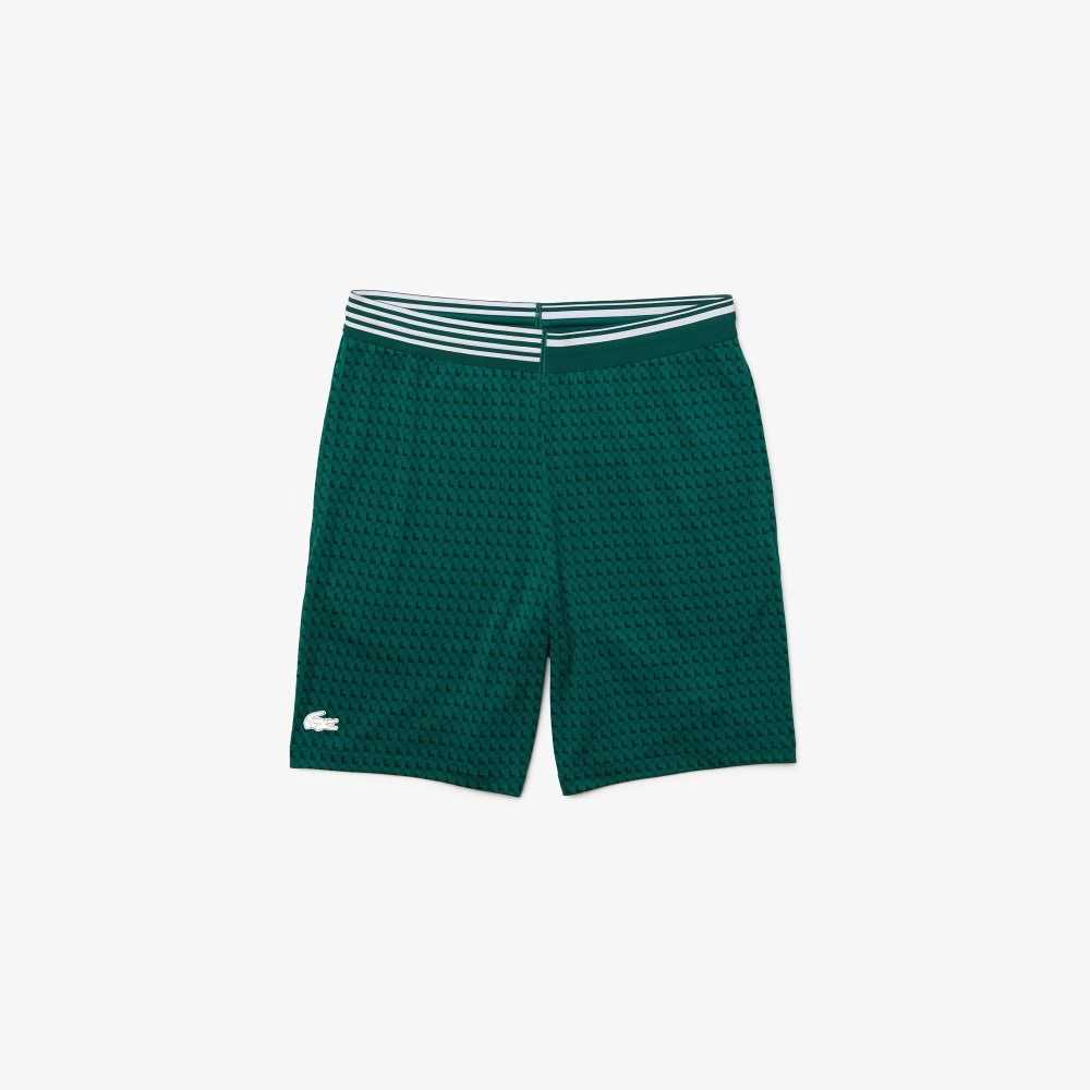 Lacoste SPORT Houndstooth Patterned Breathable Shorts Green / White | ANFE-59784