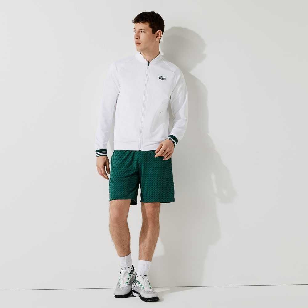 Lacoste SPORT Houndstooth Patterned Breathable Shorts Green / White | ANFE-59784