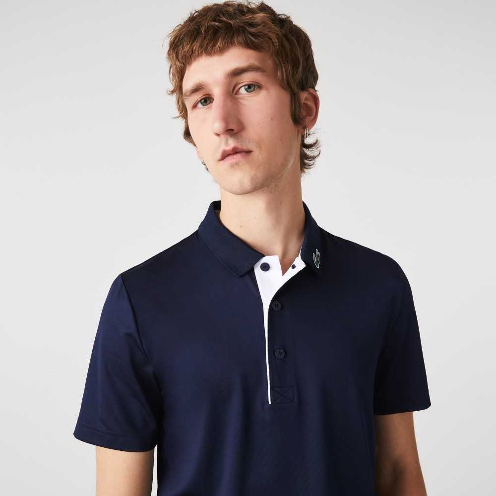 Lacoste SPORT Jersey Golf Polo Shirt Navy Blue / White | MPVT-90275