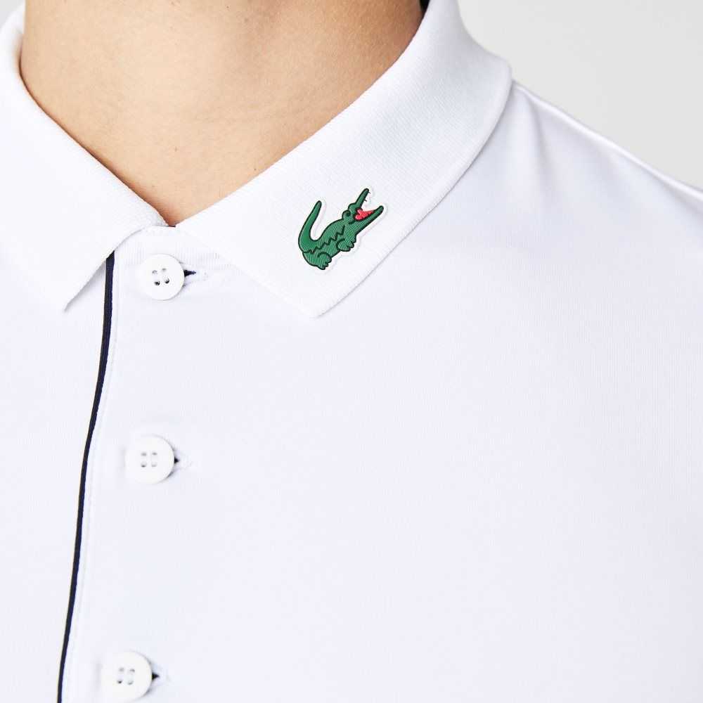 Lacoste SPORT Jersey Golf Polo Shirt White / Navy Blue | NUZW-15469