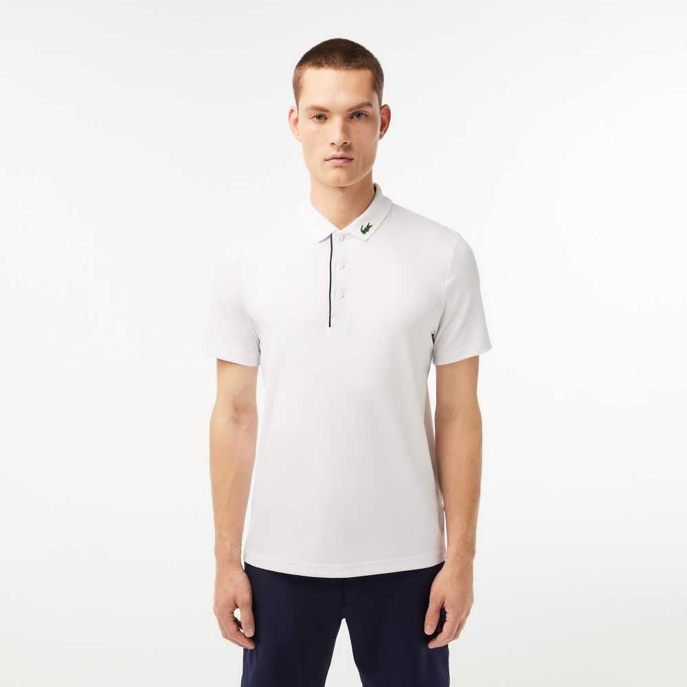 Lacoste SPORT Jersey Golf Polo Shirt White / Navy Blue | NUZW-15469