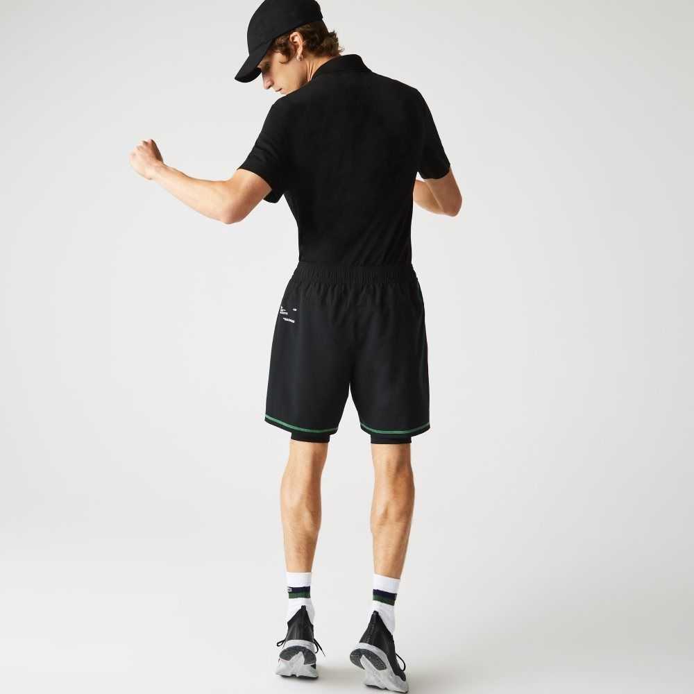 Lacoste SPORT Layered Shorts Black / Green / White | AGRS-92380