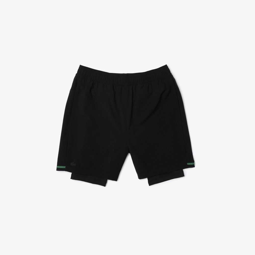 Lacoste SPORT Layered Shorts Black / Green / White | AGRS-92380