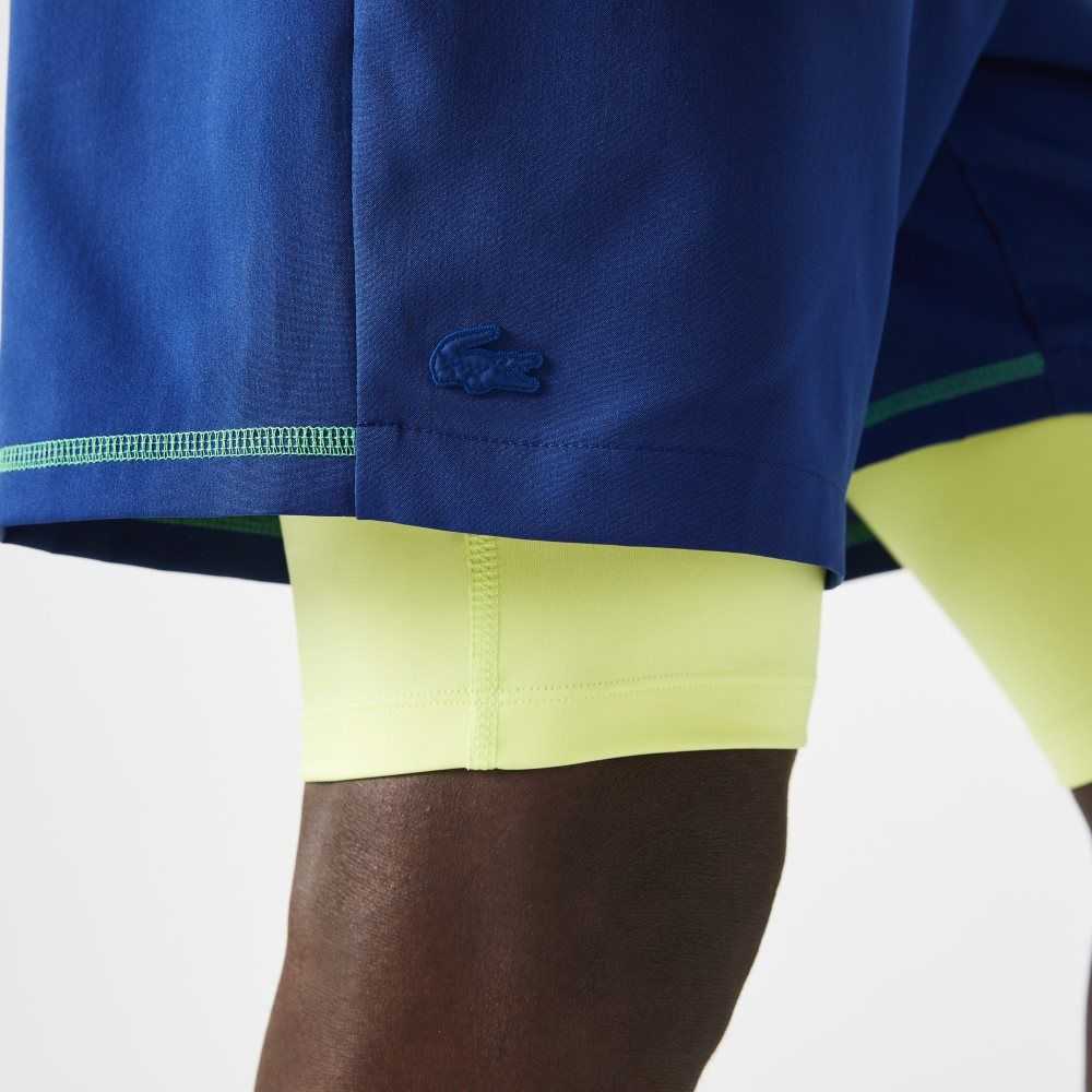 Lacoste SPORT Layered Shorts Blue / Flashy Yellow / White | OQLE-85246