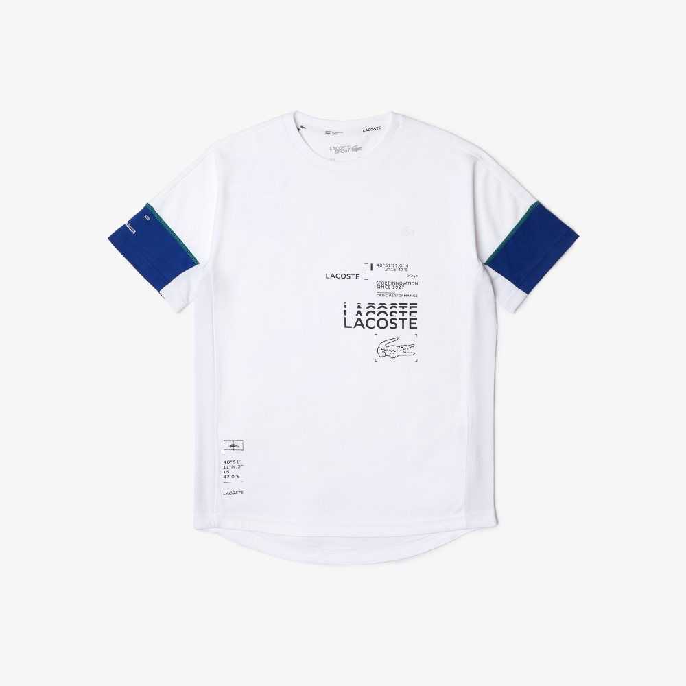 Lacoste SPORT Lettered Technical Cotton T-Shirt White / Blue / Black / White | NDKM-26875