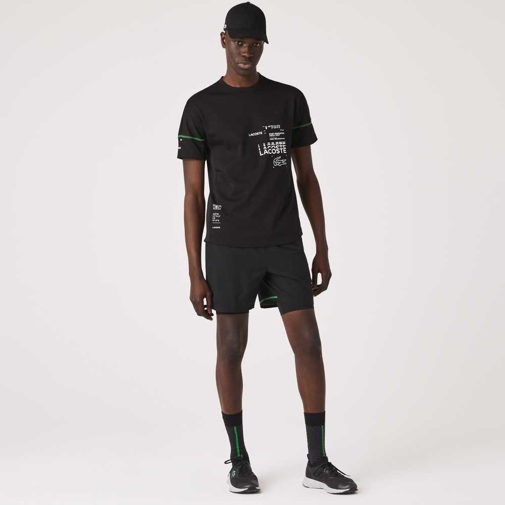 Lacoste SPORT Lettered Technical Cotton T-Shirt Black / White | NDWQ-02146