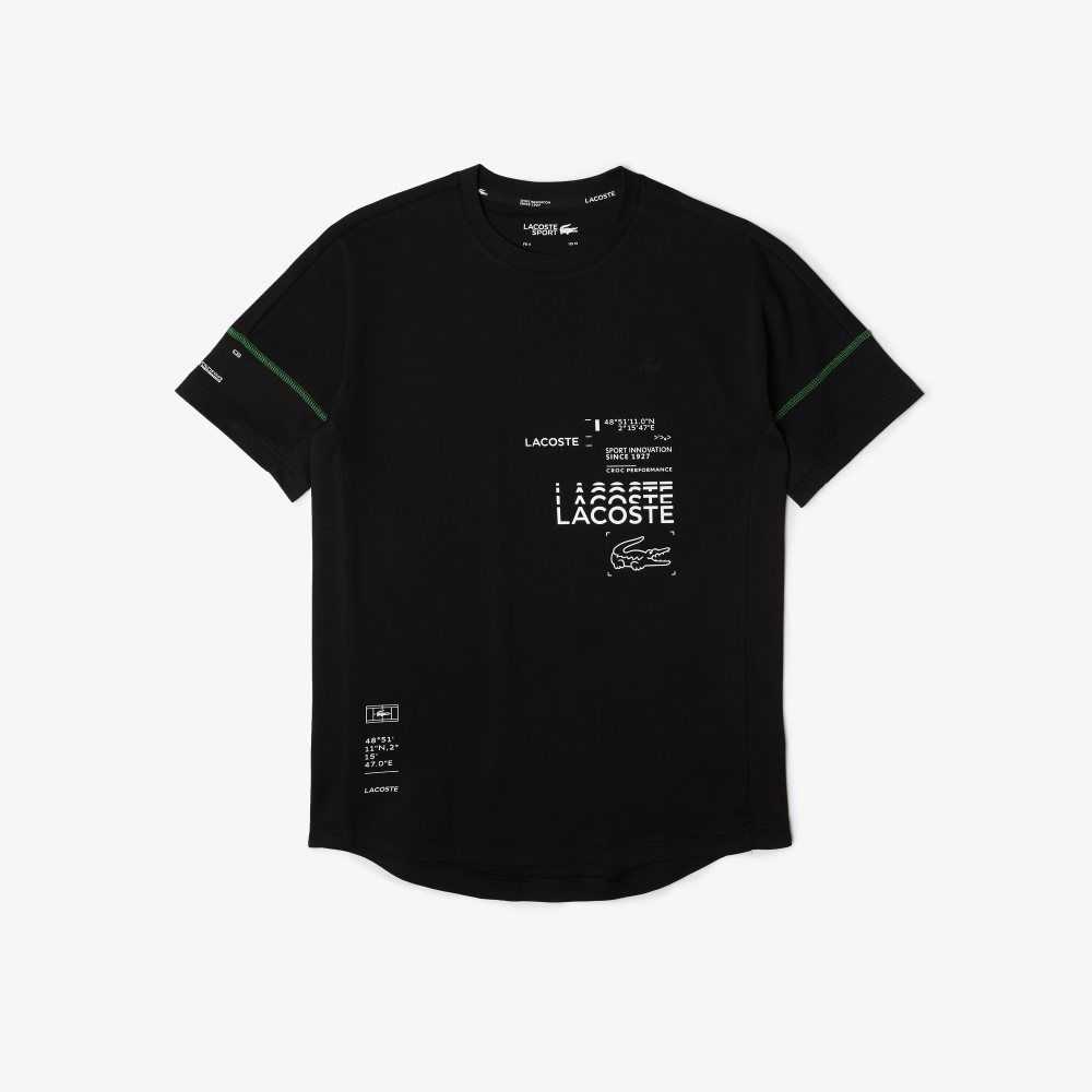 Lacoste SPORT Lettered Technical Cotton T-Shirt Black / White | NDWQ-02146