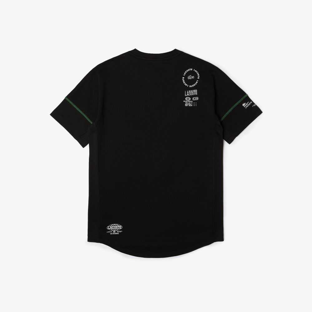 Lacoste SPORT Lettered Technical Cotton T-Shirt Black / White | NDWQ-02146