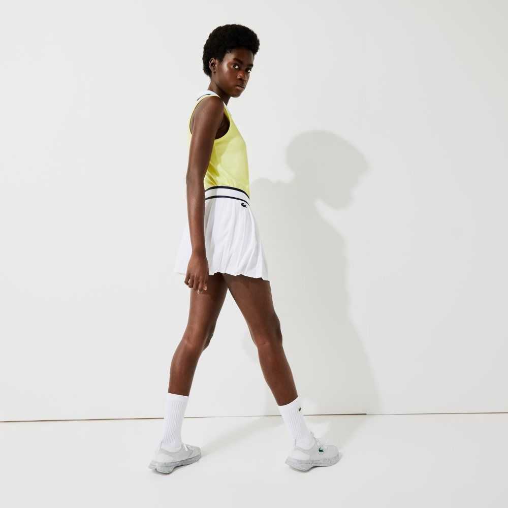 Lacoste SPORT Light Pleated Skirt White / Navy Blue | DHZS-63794