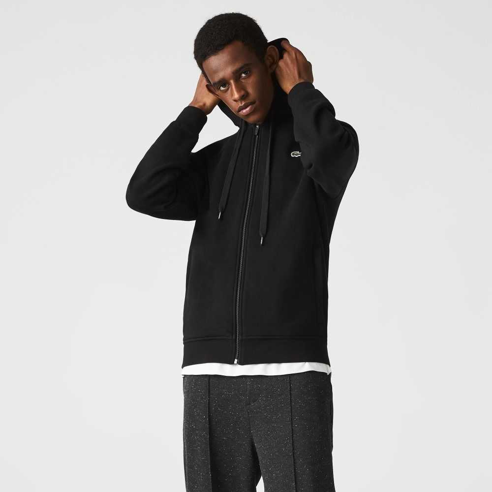 Lacoste SPORT Lightweight Bi-material Hoodie Black | ETBS-53607