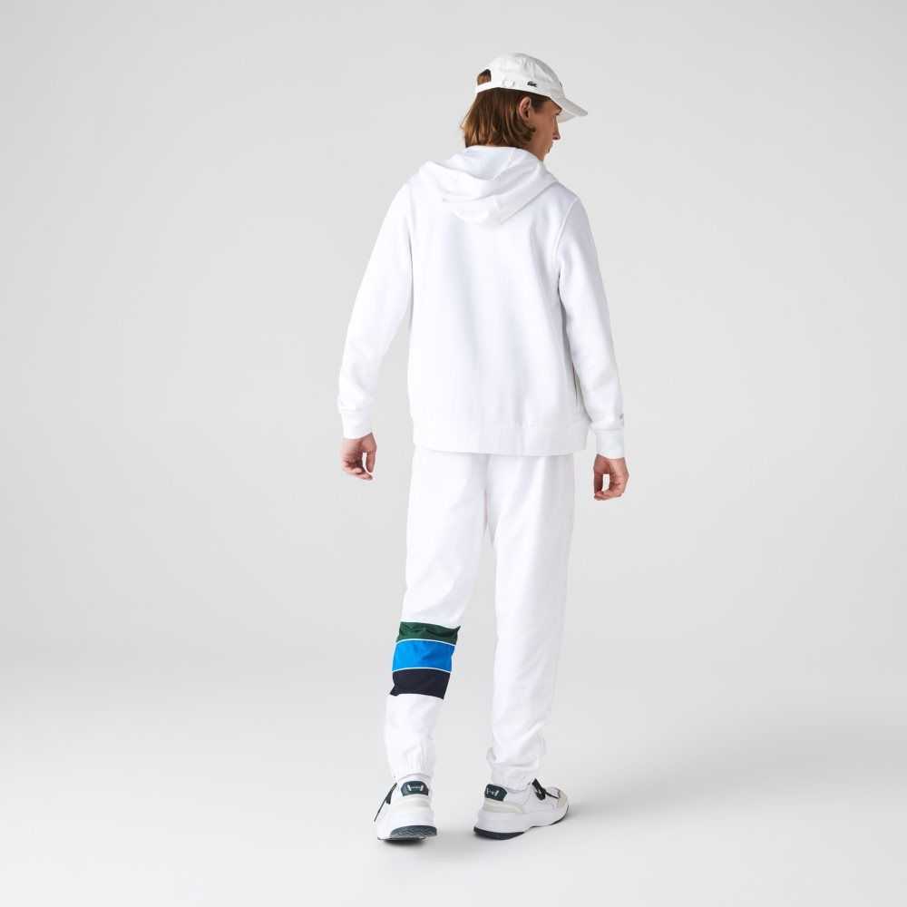 Lacoste SPORT Lightweight Bi-material Hoodie White | HPFU-70259