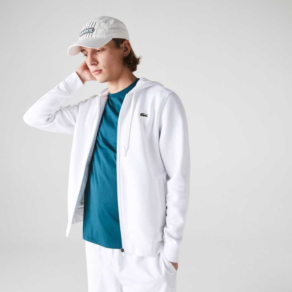 Lacoste SPORT Lightweight Bi-material Hoodie White | HPFU-70259