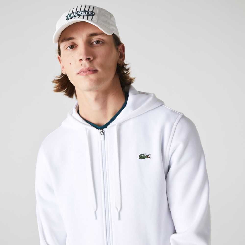 Lacoste SPORT Lightweight Bi-material Hoodie White | HPFU-70259