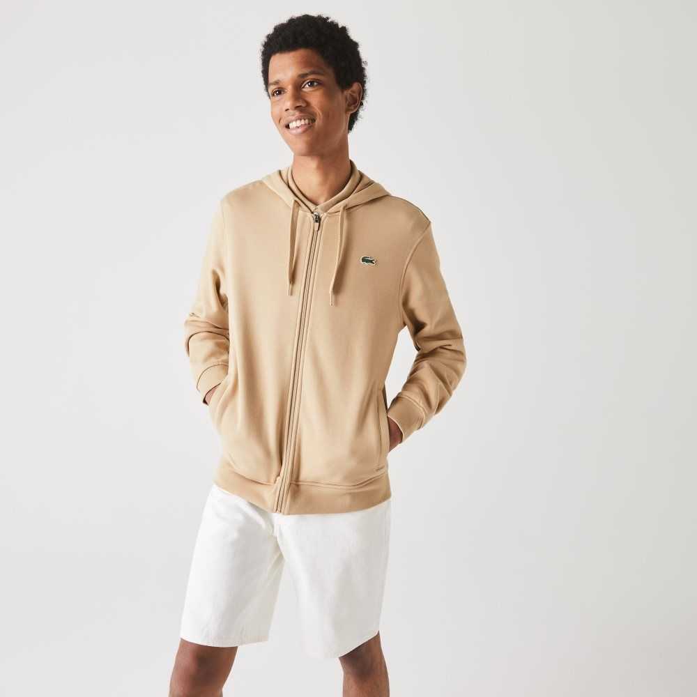 Lacoste SPORT Lightweight Bi-material Hoodie Beige | VZHB-57819