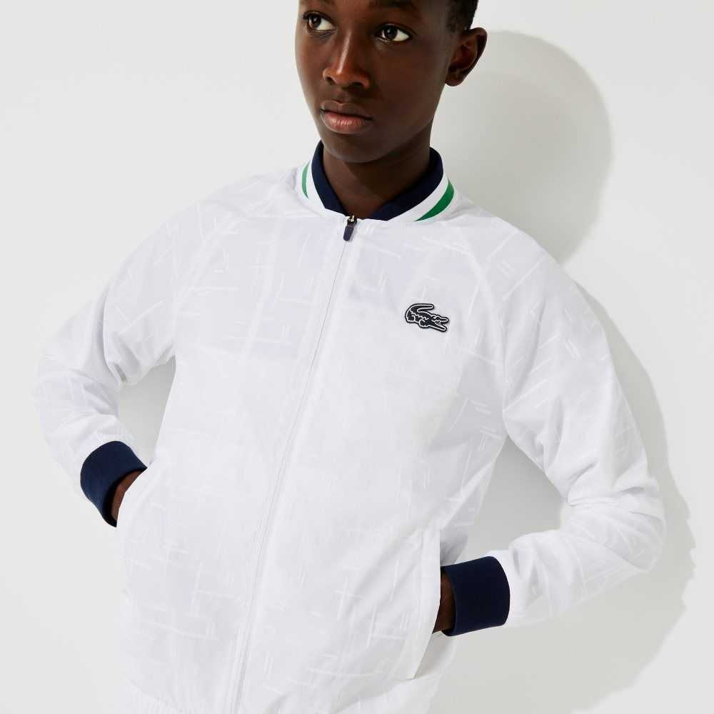 Lacoste SPORT Lightweight Water-Resistant Jacket White / Navy Blue / White / Green | XVAG-67541