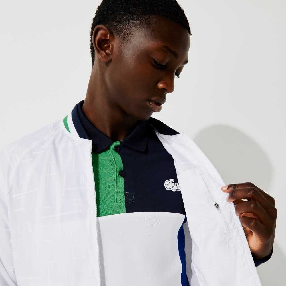 Lacoste SPORT Lightweight Water-Resistant Jacket White / Navy Blue / White / Green | XVAG-67541