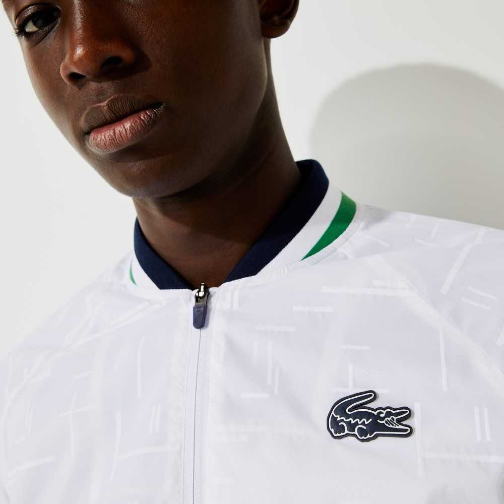 Lacoste SPORT Lightweight Water-Resistant Jacket White / Navy Blue / White / Green | XVAG-67541