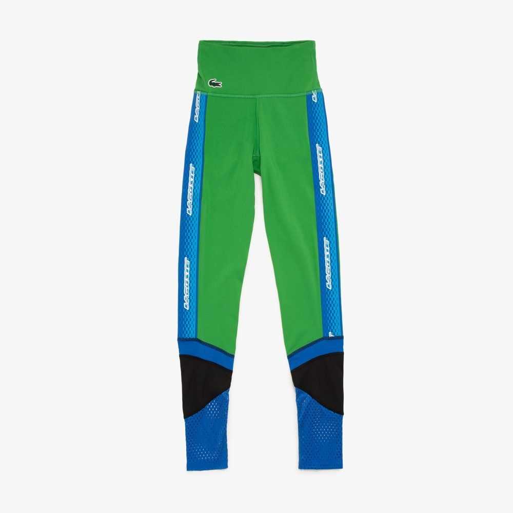 Lacoste SPORT Logo Stripe Leggings Green / Blue / Black | KSOQ-79365