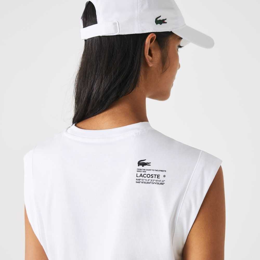 Lacoste SPORT Loose Fit Branded Coordinate T-Shirt White | PMJB-10426