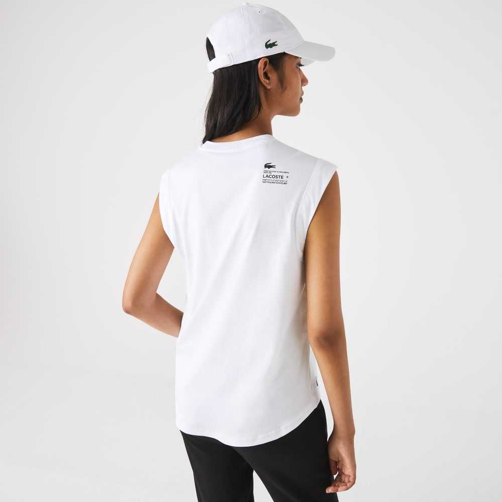 Lacoste SPORT Loose Fit Branded Coordinate T-Shirt White | PMJB-10426