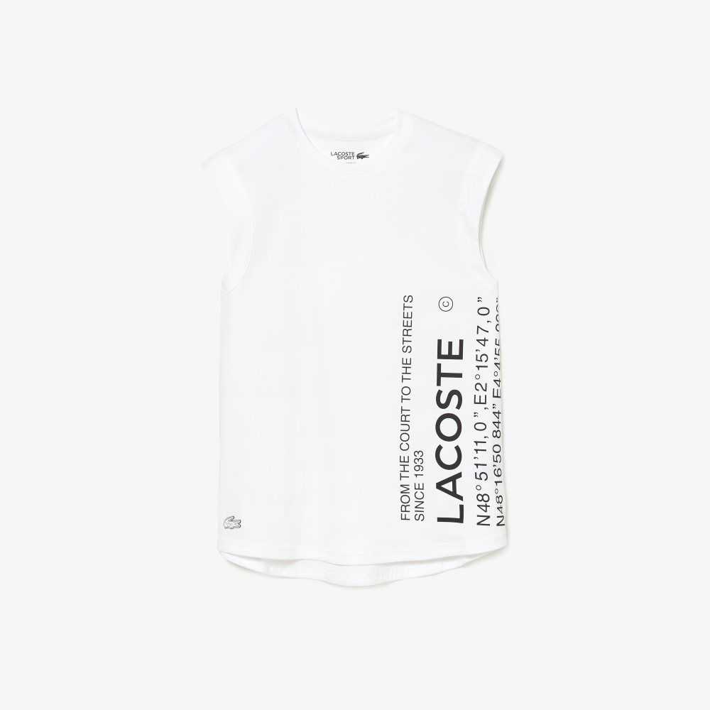 Lacoste SPORT Loose Fit Branded Coordinate T-Shirt White | PMJB-10426