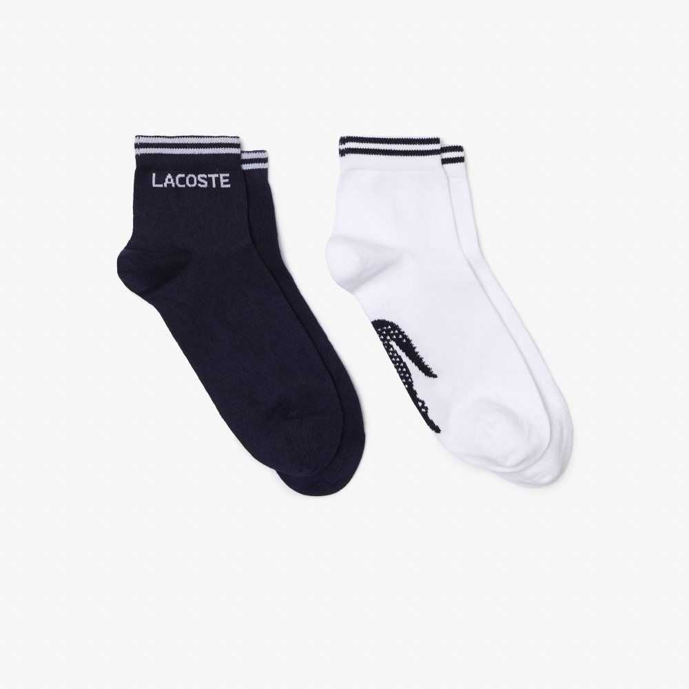 Lacoste SPORT Low-Cut Cotton Sock Two-Pack Navy Blue / White | RAMS-82907