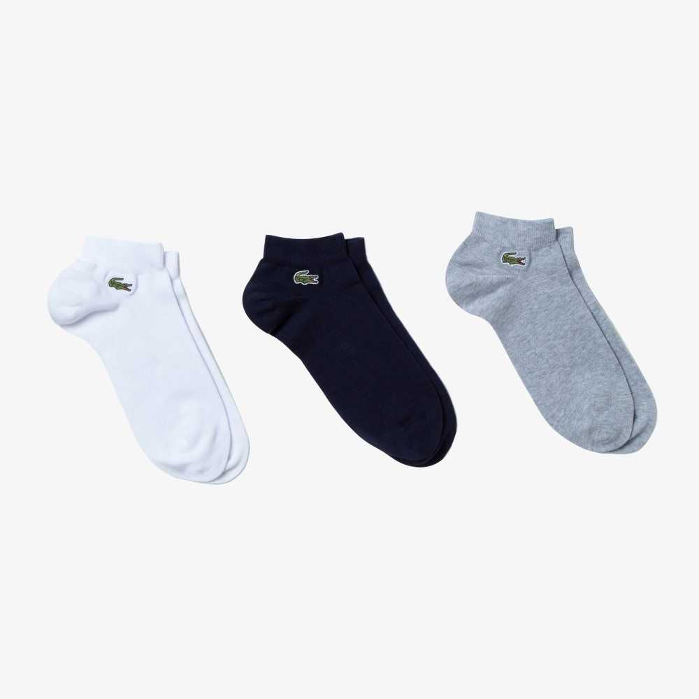Lacoste SPORT Low-Cut Socks 3-Pack Grey Chine / Navy Blue / White | ULWX-39875