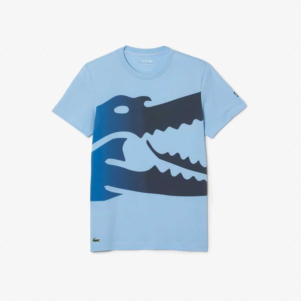 Lacoste SPORT Novak Djokovic Croco Organic Cotton T-shirt Blue | SCHM-65027