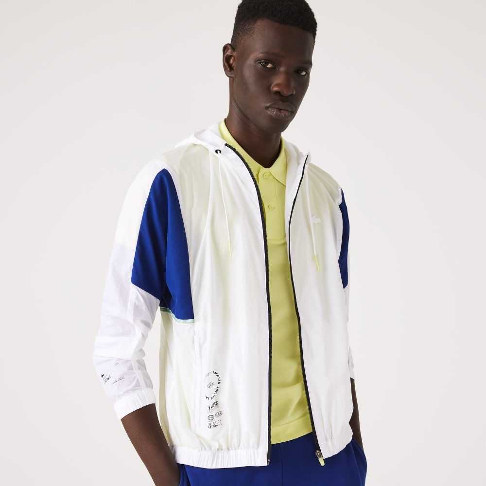 Lacoste SPORT Packable Nylon Zip Jacket White / Blue / Flashy Yellow / Black | FKRY-29706