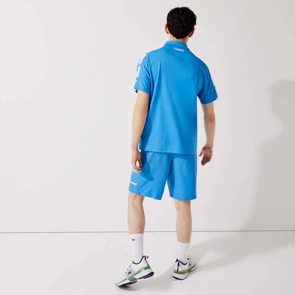 Lacoste SPORT Printed Side Bands Shorts Blue / White | IAPM-74120