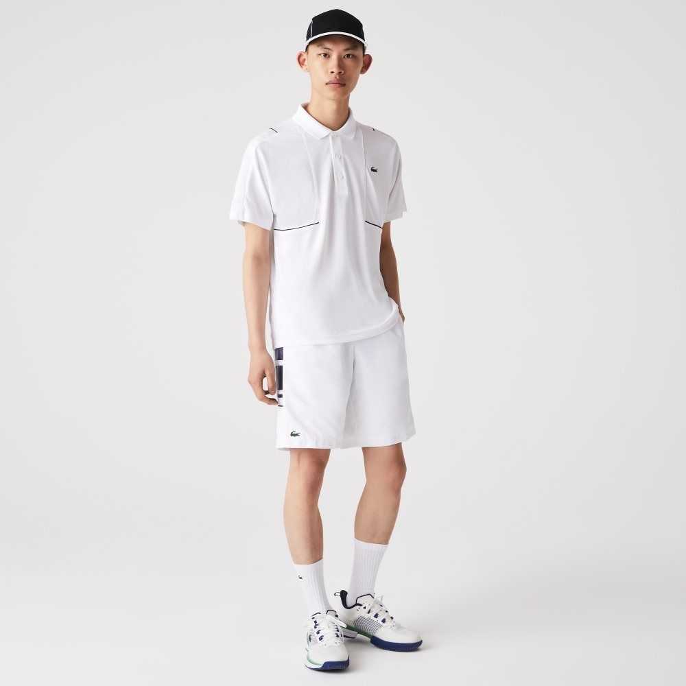 Lacoste SPORT Printed Side Bands Shorts White / Navy Blue | ODIN-27849