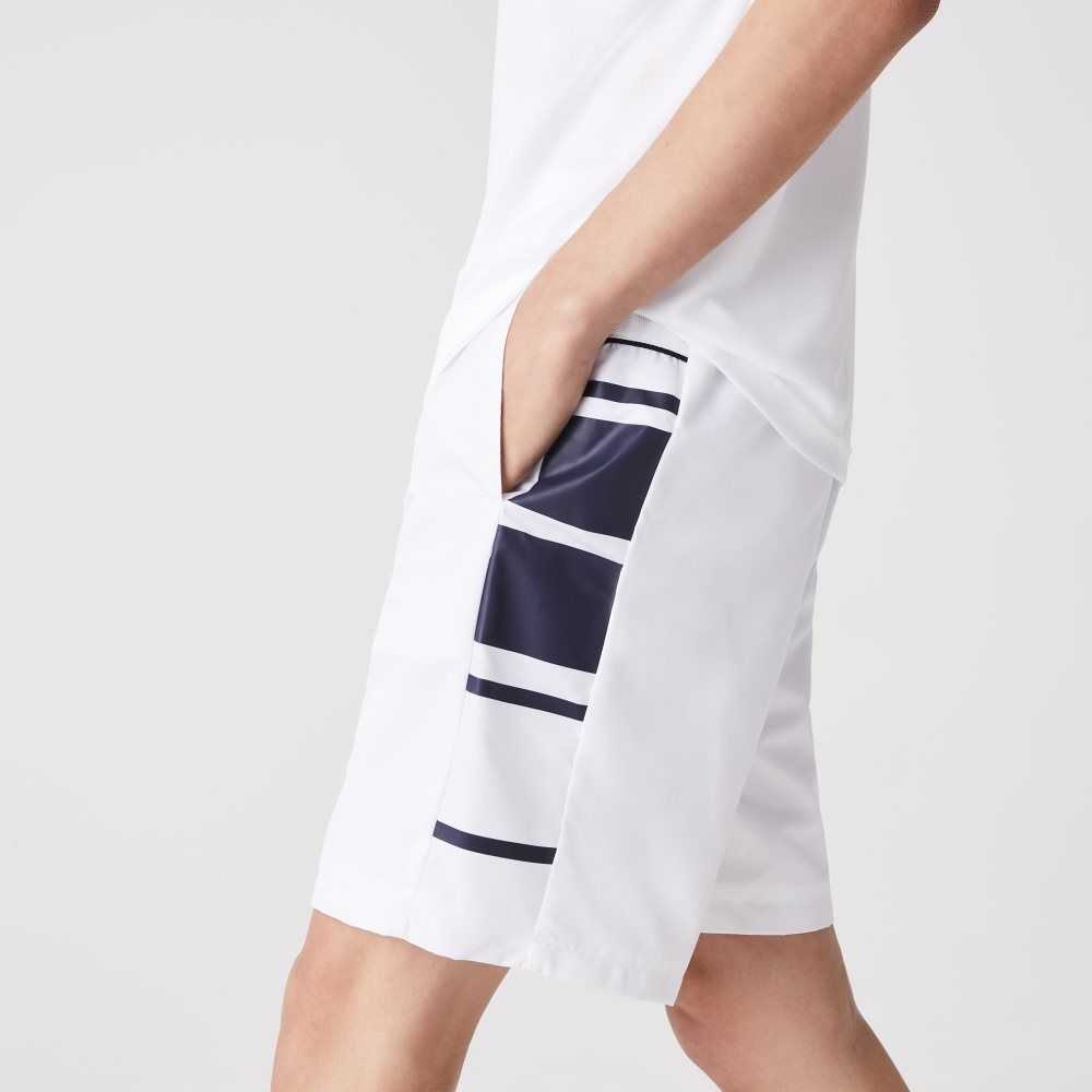 Lacoste SPORT Printed Side Bands Shorts White / Navy Blue | ODIN-27849