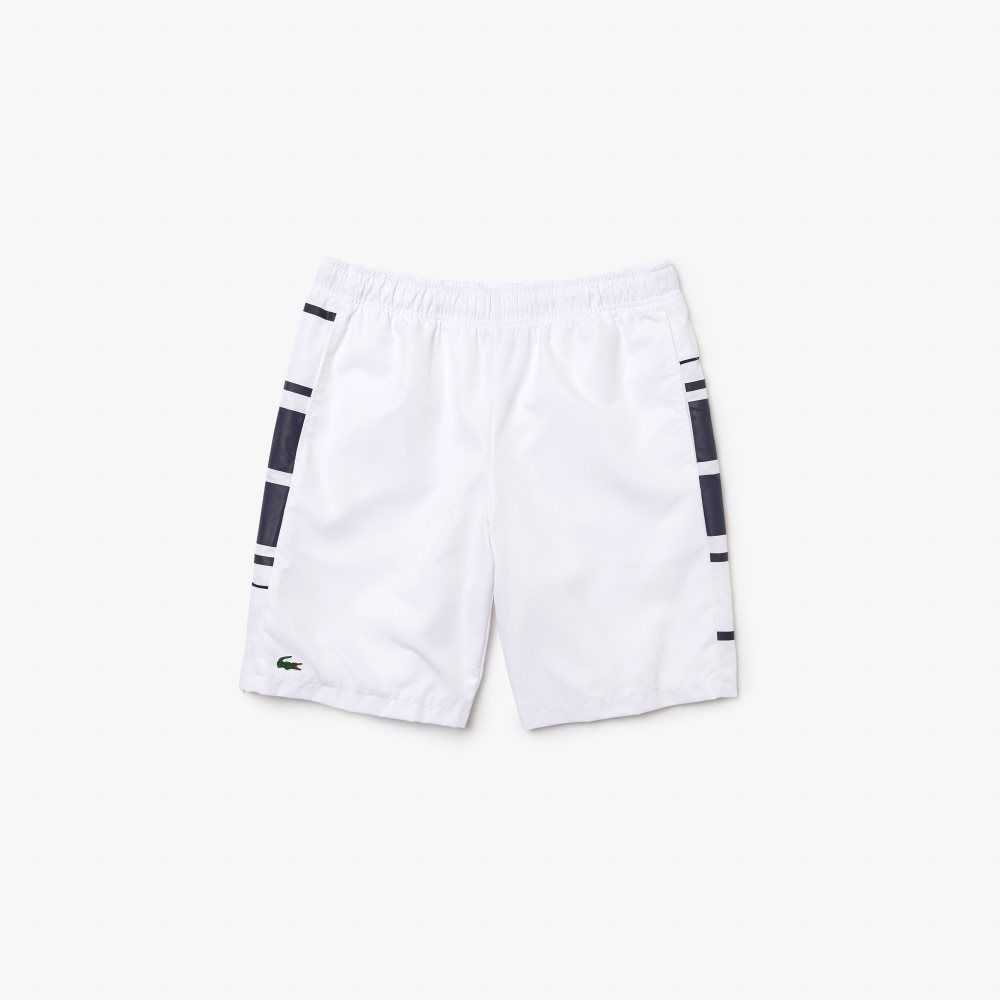 Lacoste SPORT Printed Side Bands Shorts White / Navy Blue | ODIN-27849