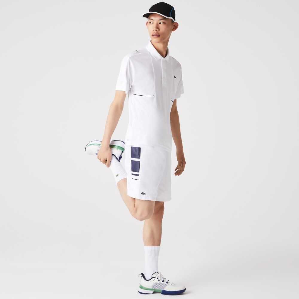 Lacoste SPORT Printed Side Bands Shorts White / Navy Blue | ODIN-27849