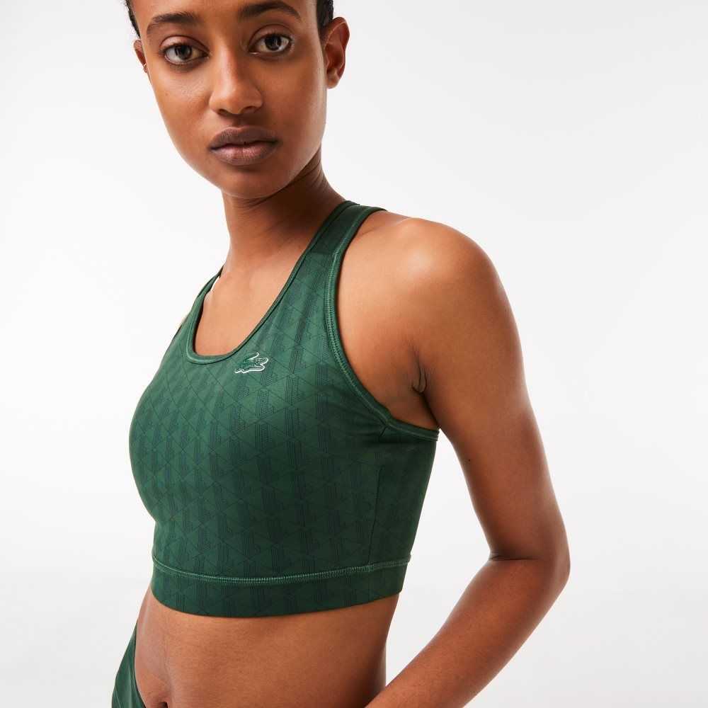 Lacoste SPORT Printed Sports Bra Green | JBVI-42093