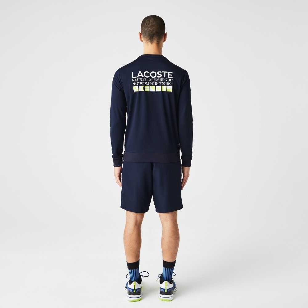 Lacoste SPORT Printed Tennis Sweatshirt Navy Blue | MQOY-76528