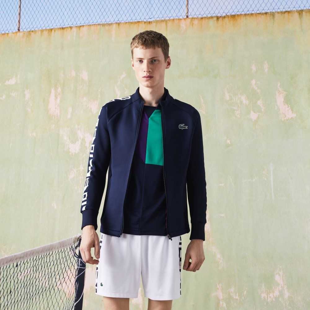 Lacoste SPORT Printed Zip Tennis Sweatshirt Navy Blue | EQAV-38415