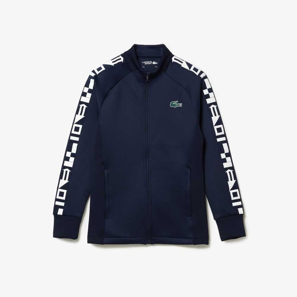 Lacoste SPORT Printed Zip Tennis Sweatshirt Navy Blue | EQAV-38415