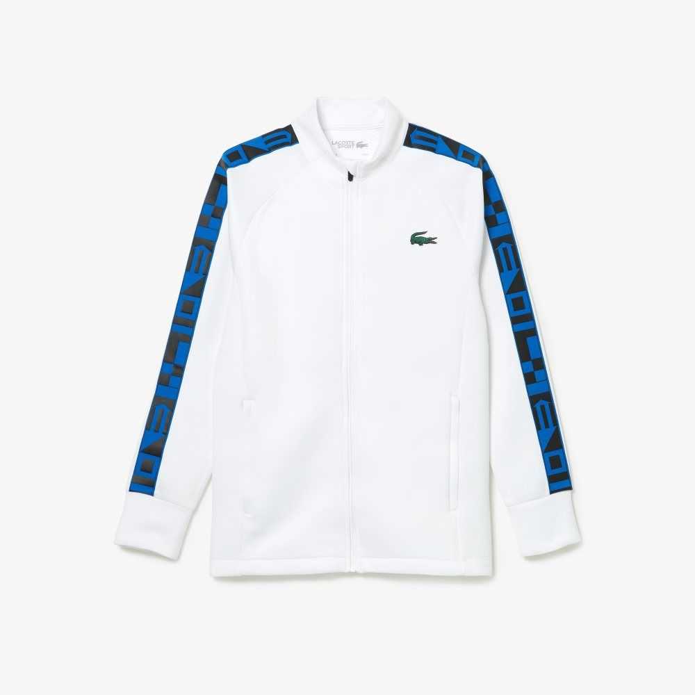 Lacoste SPORT Printed Zip Tennis Sweatshirt White | OHIA-48395