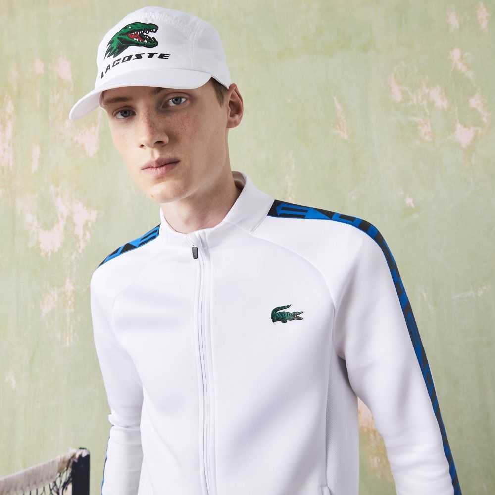 Lacoste SPORT Printed Zip Tennis Sweatshirt White | OHIA-48395