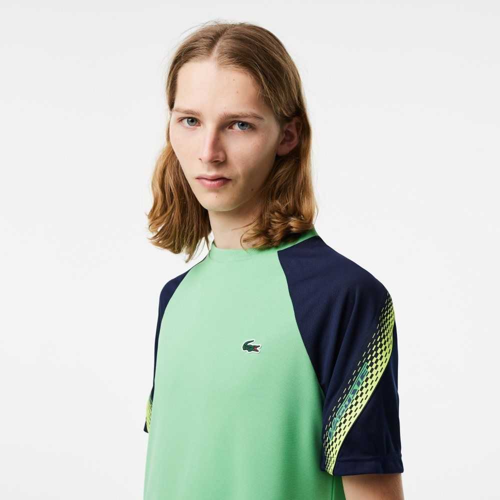 Lacoste SPORT Regular Fit Logo Stripe T-Shirt Green / Navy Blue | HBMX-87405