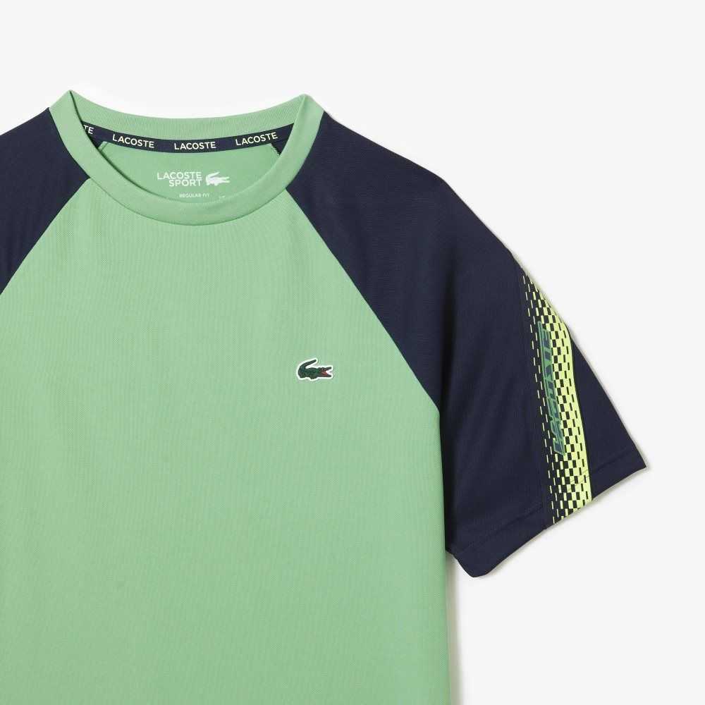 Lacoste SPORT Regular Fit Logo Stripe T-Shirt Green / Navy Blue | HBMX-87405