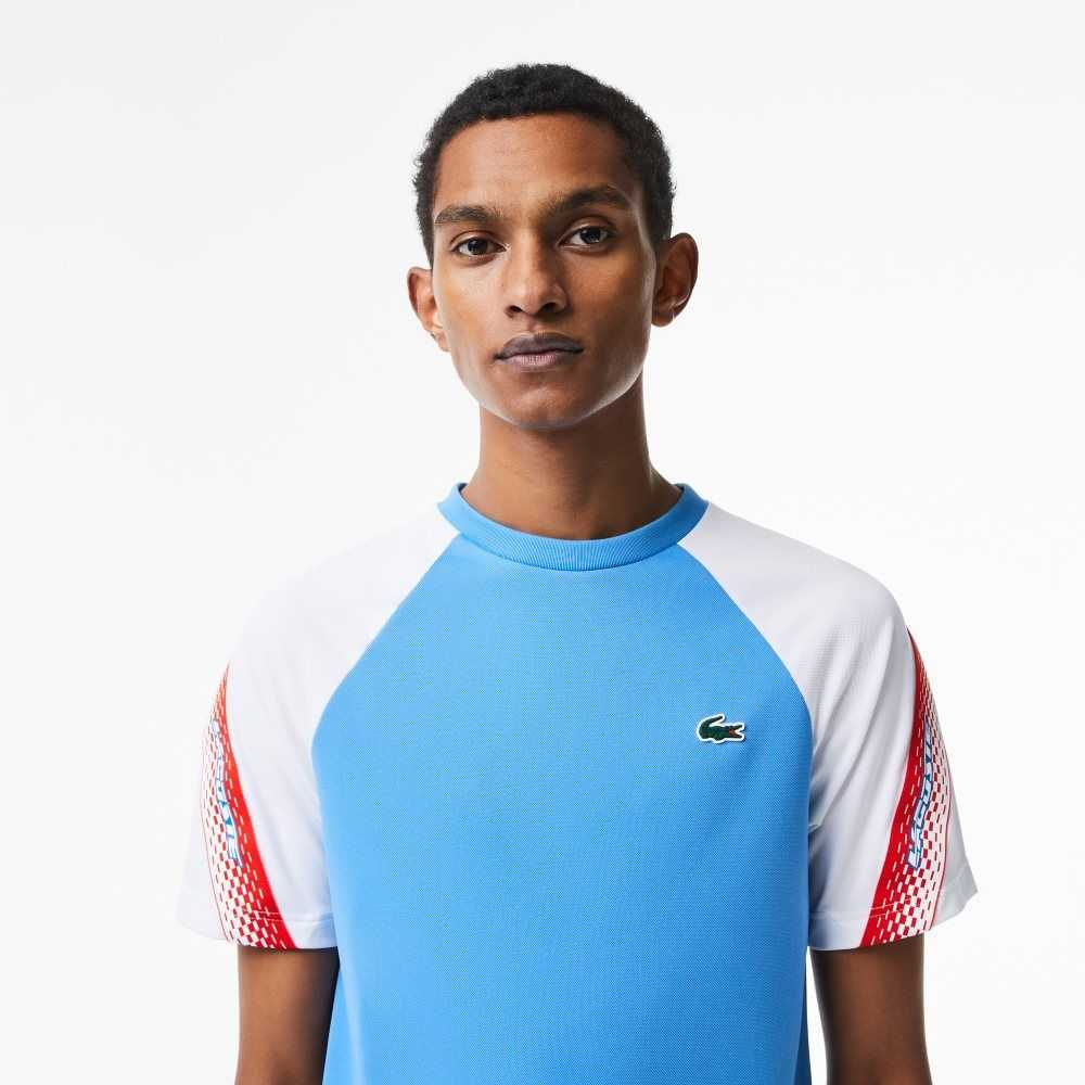 Lacoste SPORT Regular Fit Logo Stripe T-Shirt Blue / White | SABY-68375