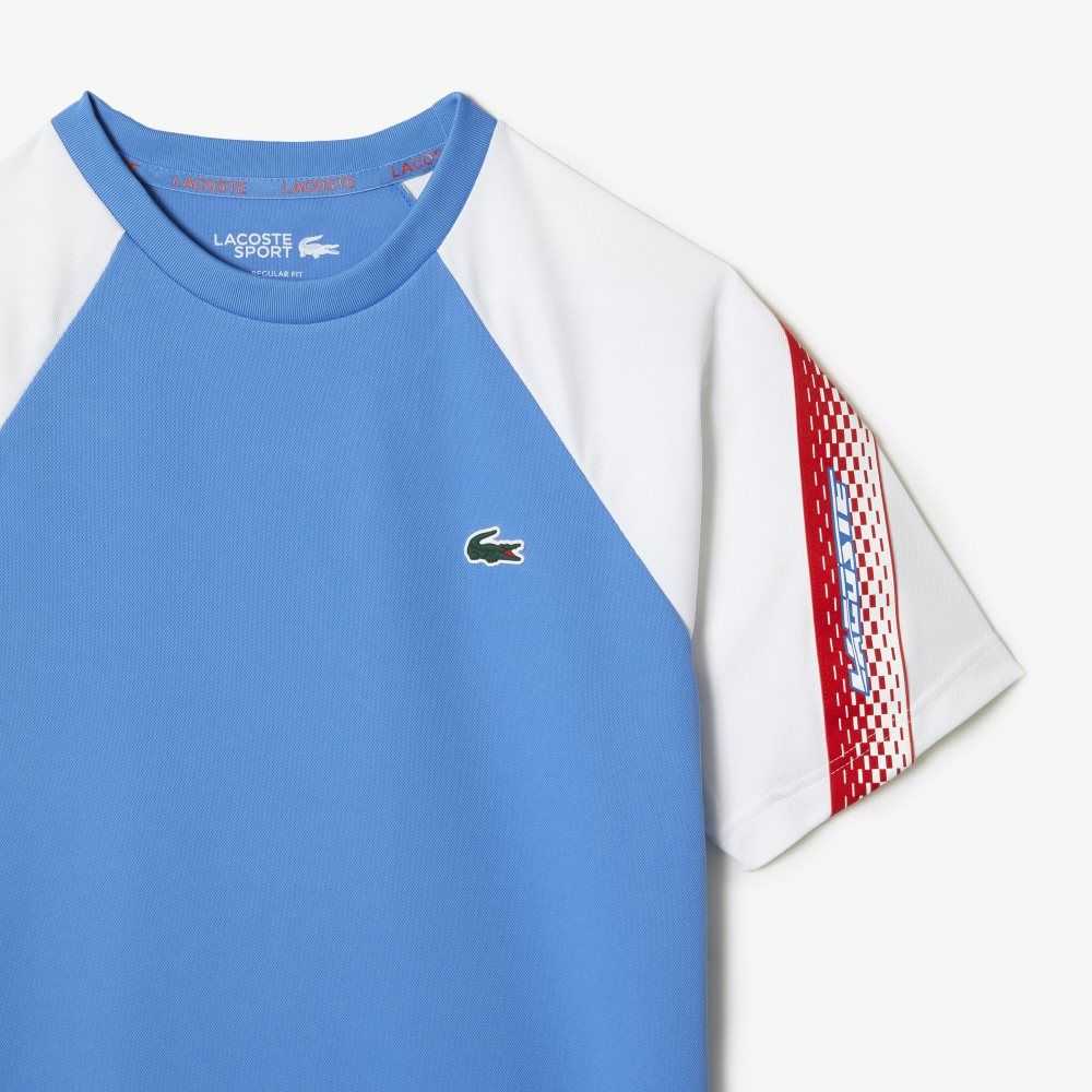 Lacoste SPORT Regular Fit Logo Stripe T-Shirt Blue / White | SABY-68375