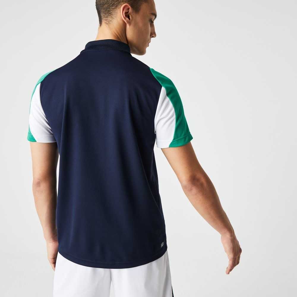 Lacoste SPORT Regular Fit Run-Resistant Pique Tennis Polo Navy Blue / Green / White | KOVQ-12538