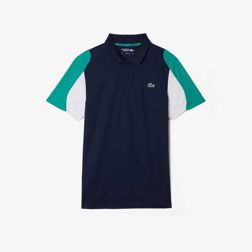 Lacoste SPORT Regular Fit Run-Resistant Pique Tennis Polo Navy Blue / Green / White | KOVQ-12538